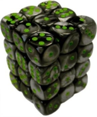 36 Black-Grey w/ Green 12mm D6 Dice Block